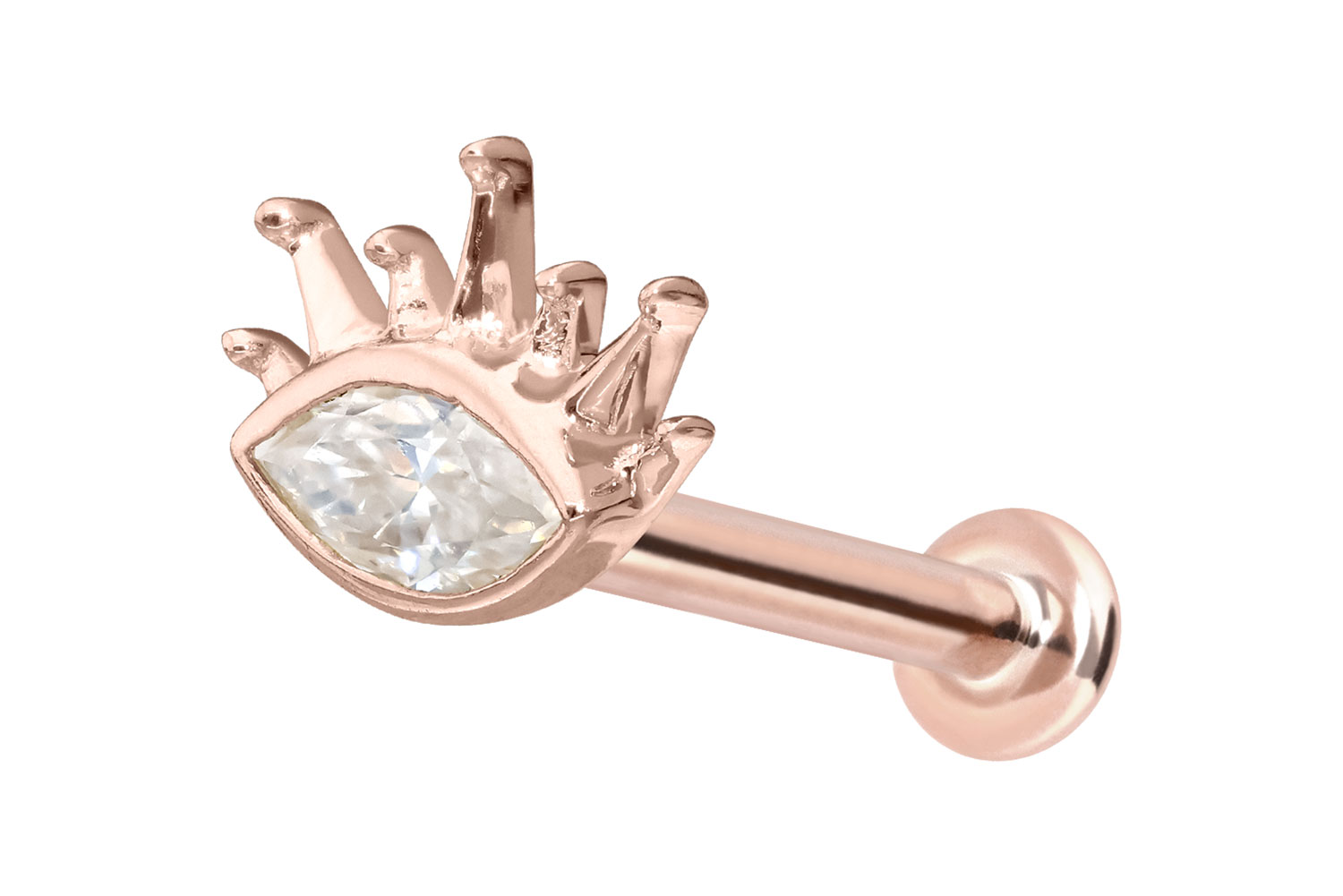 14 Karat Gold Labret Piercing mit Innengewinde MOISSANIT-OVAL + SONNENSTRAHLEN